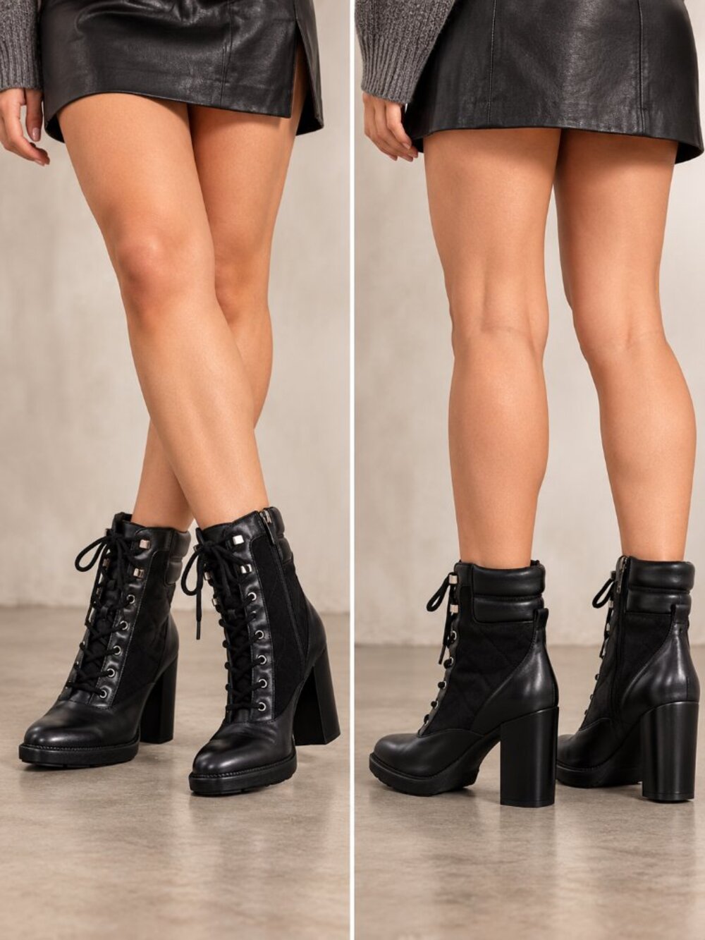Aquatalia Black Leather Suede Weatherproof Lace Up Block Heel Ankle Boots 8.5